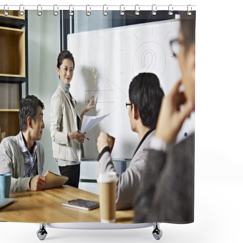 Personality  Young Asian Business Woman Facilitating A Discussion Shower Curtains