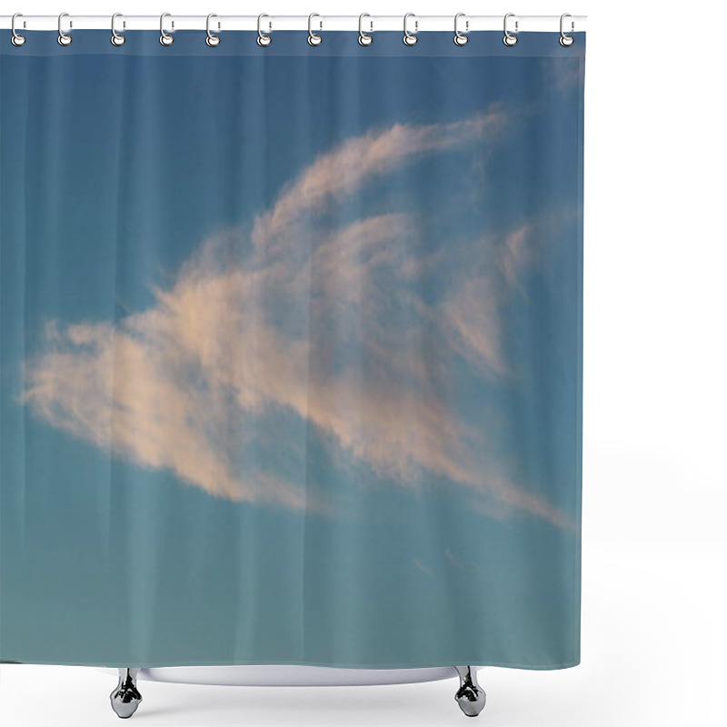 Personality  A Solitary Cloud Gracefully Captures The Vibrant Hues Of The Sunset, Glowing With Shades Of Orange, Pink, And Purple Against A Clear Blue Sky Shower Curtains