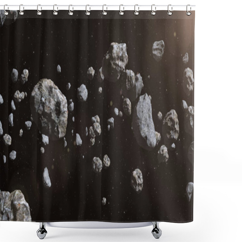 Personality  Closeup On Meteor Lumps In Space. Dark Background. Suitable For Any Fantasy, Astronomy Or Space Realted Purposes. 3d Illustration Shower Curtains