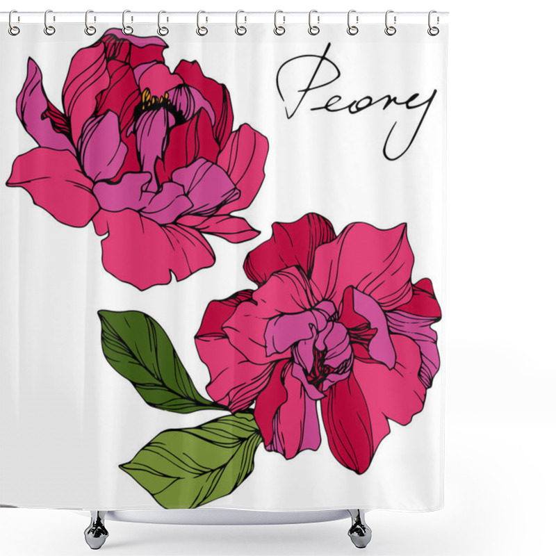 Personality  Vector Red Peonies. Wildflowers Isolated On White. Engraved Ink Art With 'peony' Lettering Shower Curtains