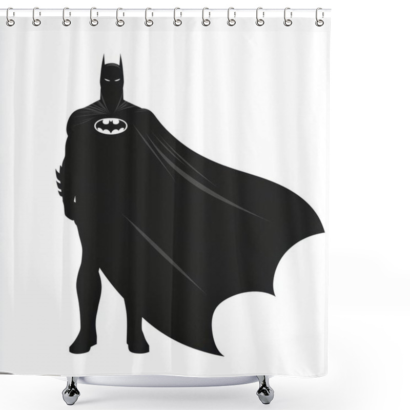 Personality  A Striking Silhouette Of A Superhero Figure In A Dynamic Pose With A Flowing Cape. Shower Curtains