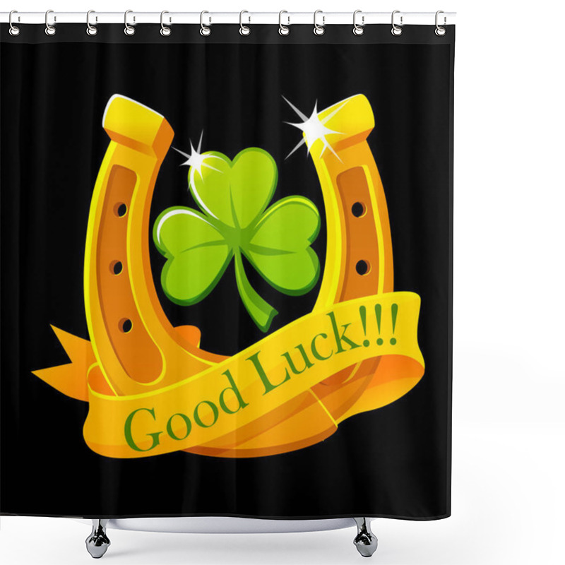 Personality  Green Clover, Golden Horseshoe And Ribbon. Good Luck Symbol. Shower Curtains