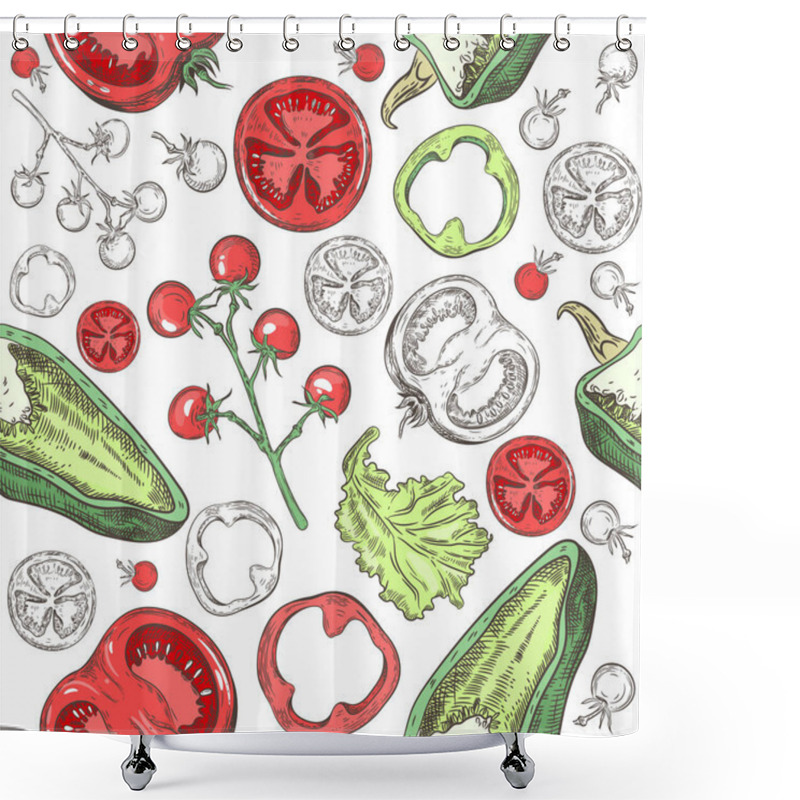 Personality  Seamless Pattern With Different Tomatoes And Paprika. Shower Curtains