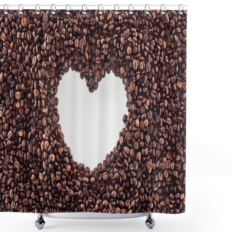 Personality  Top View Of Heart Made From Roasted Coffee Beans On White  Shower Curtains