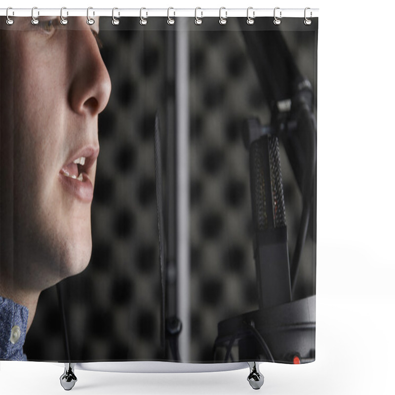 Personality  Man In Recording Studio Talking Into Microphone Shower Curtains