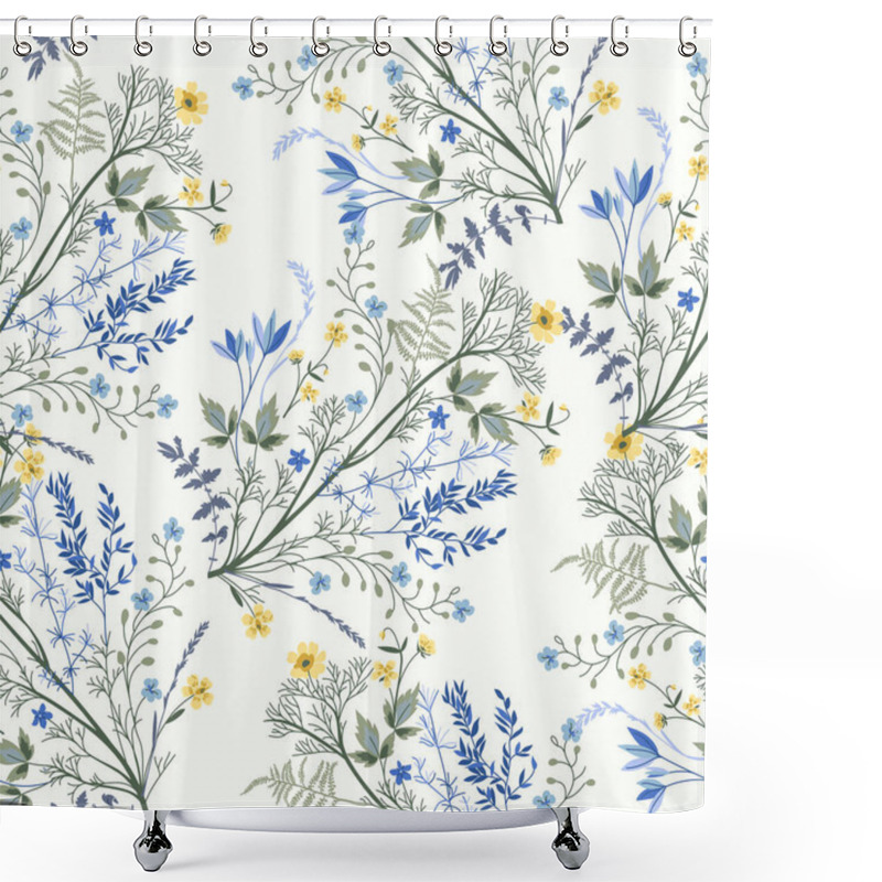 Personality  Seamless Floral Pattern With Yellow Flowers On A White Background Shower Curtains