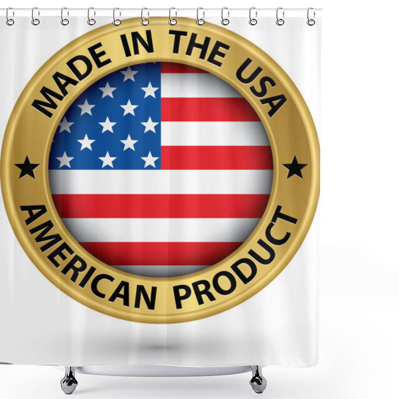 Personality  Made In The USA American Product Gold Label With Flag, Vector Il Shower Curtains