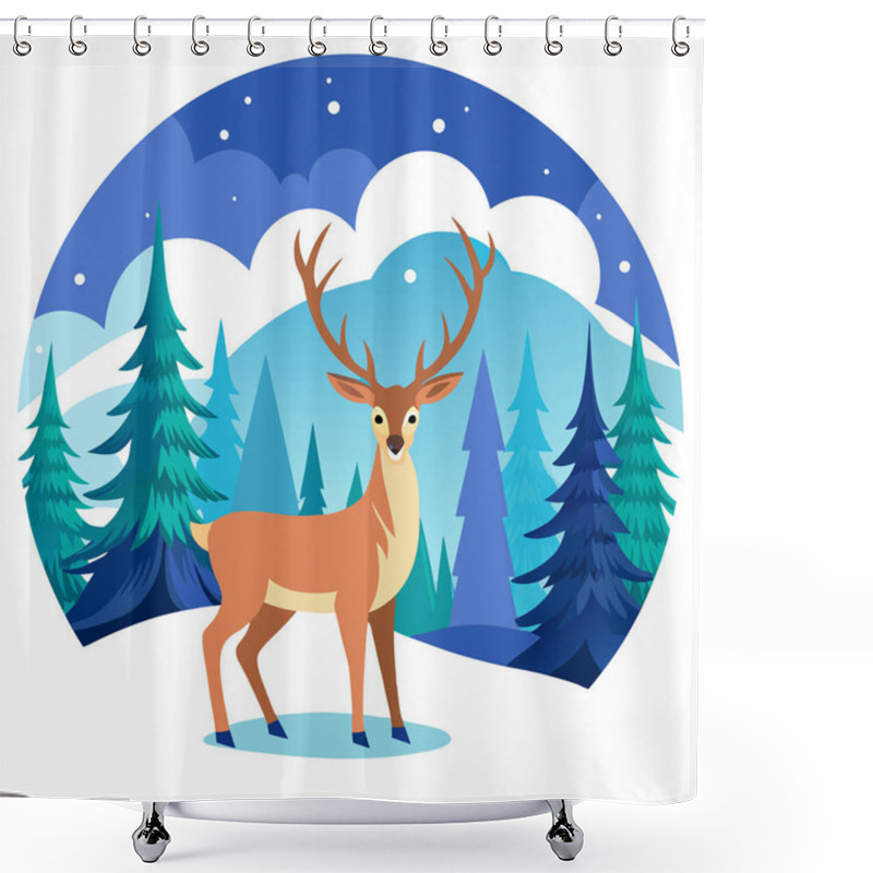 Personality  Majestic Deer Illustration In A Snowy Winter Landscape Shower Curtains