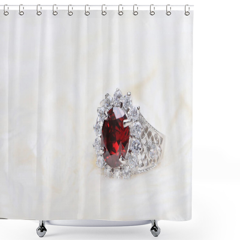 Personality  Red Gemstone On Diamond Ring , Ruby Gem Shower Curtains