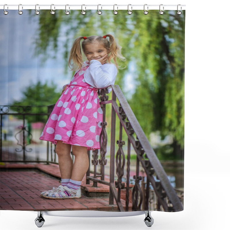 Personality  Smiling Little Girl In Pink Dress Shower Curtains