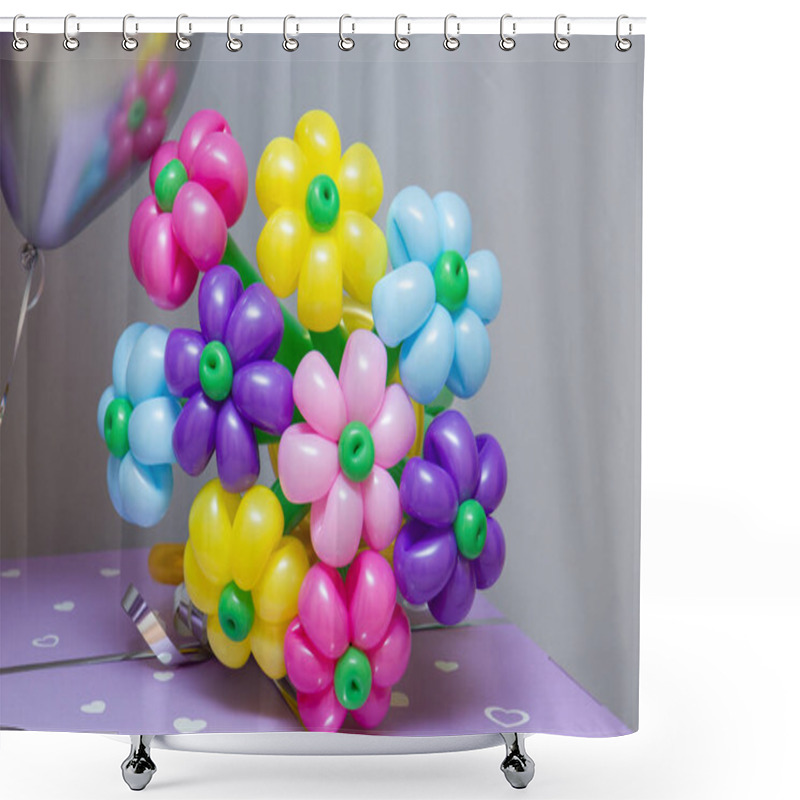 Personality  A Bouquet Of Flowers From Balloons On The Background Of The Wall Shower Curtains