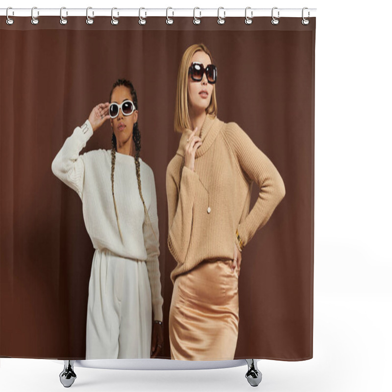 Personality  A Young Couple Dressed In Stylish Autumn Attire Showcases Their Love And Fashion Sense Together. Shower Curtains