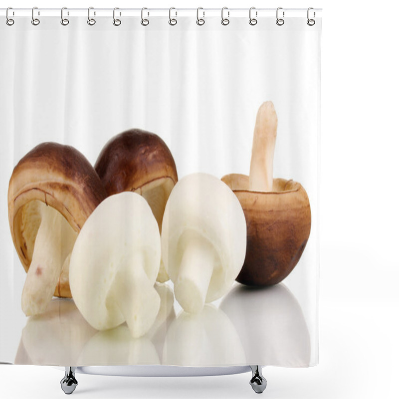 Personality  Fresh Mushrooms Isolated On White Shower Curtains