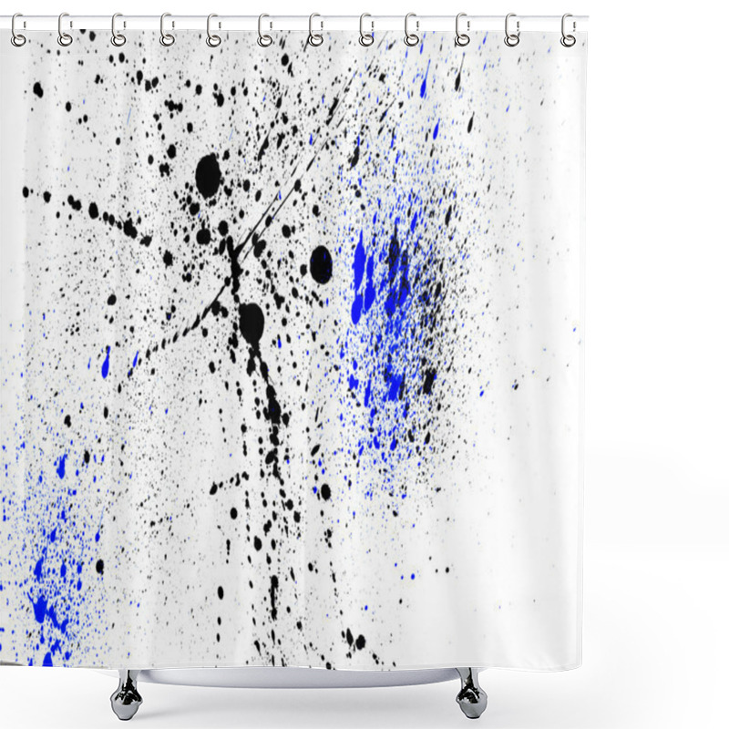 Personality  Abstract White Background With Splashes Of Black And Blue Paint Shower Curtains