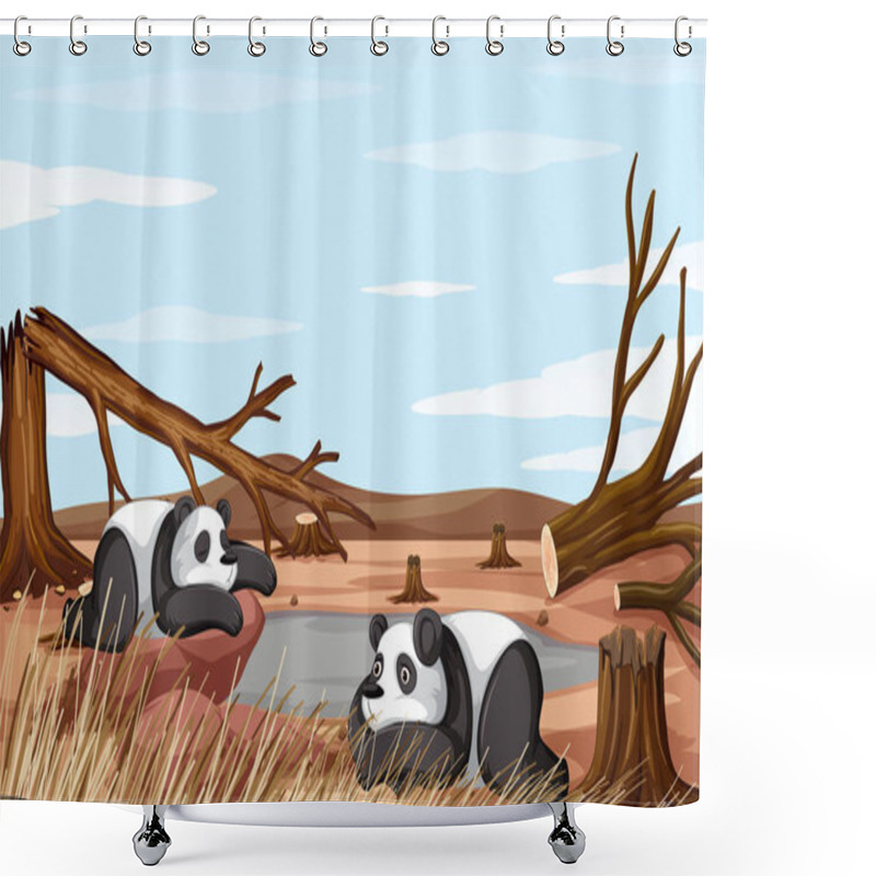 Personality  Background Scene With Two Pandas Dying Shower Curtains