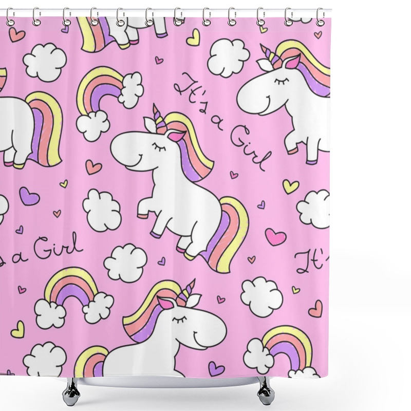 Personality  Baby Seamless Pattern With Unicorns Shower Curtains