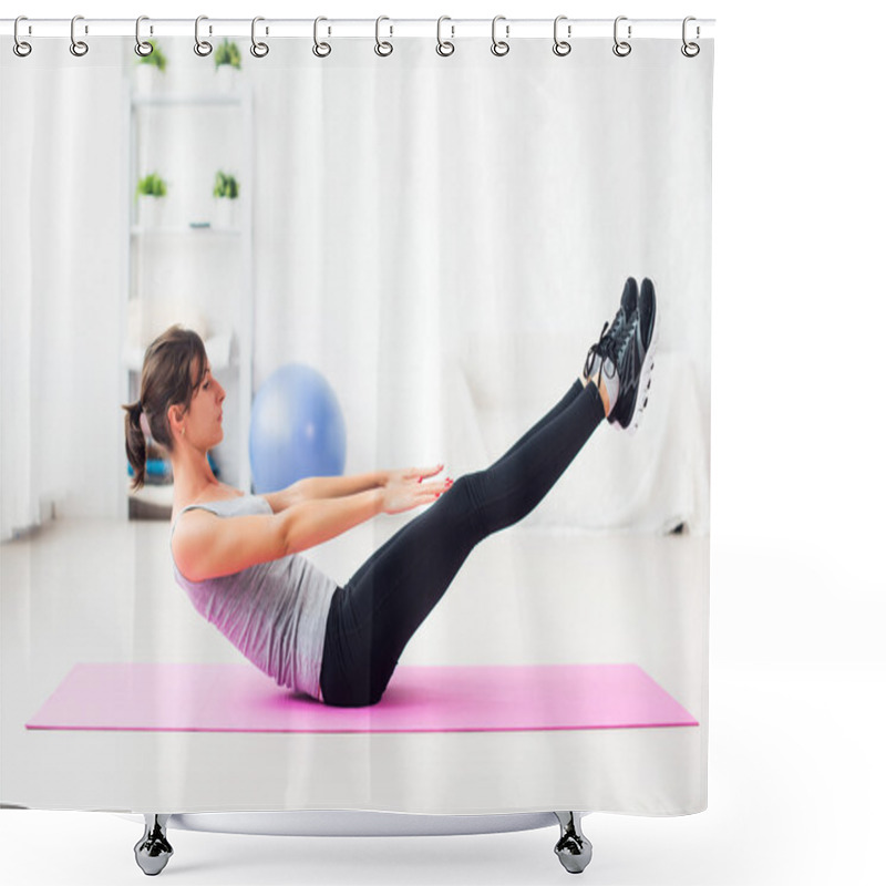 Personality  Woman Doing Abdominal Exercise Shower Curtains