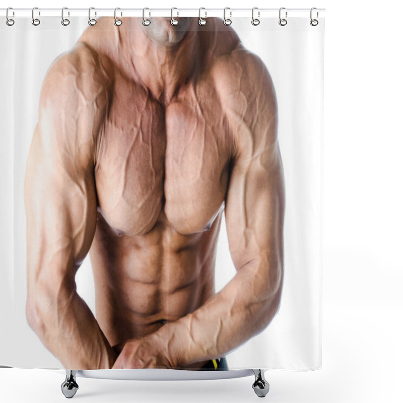 Personality  Muscular Torso, And Arms Of Male Bodybuilder Shower Curtains