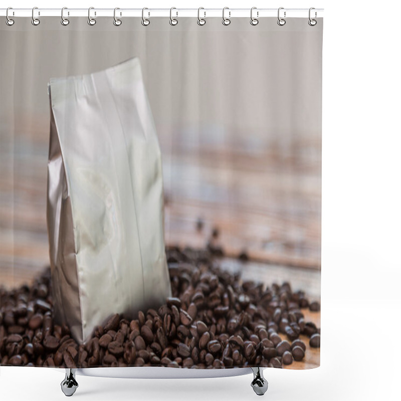 Personality  New Coffee Foil Bag On Wood Table Shower Curtains