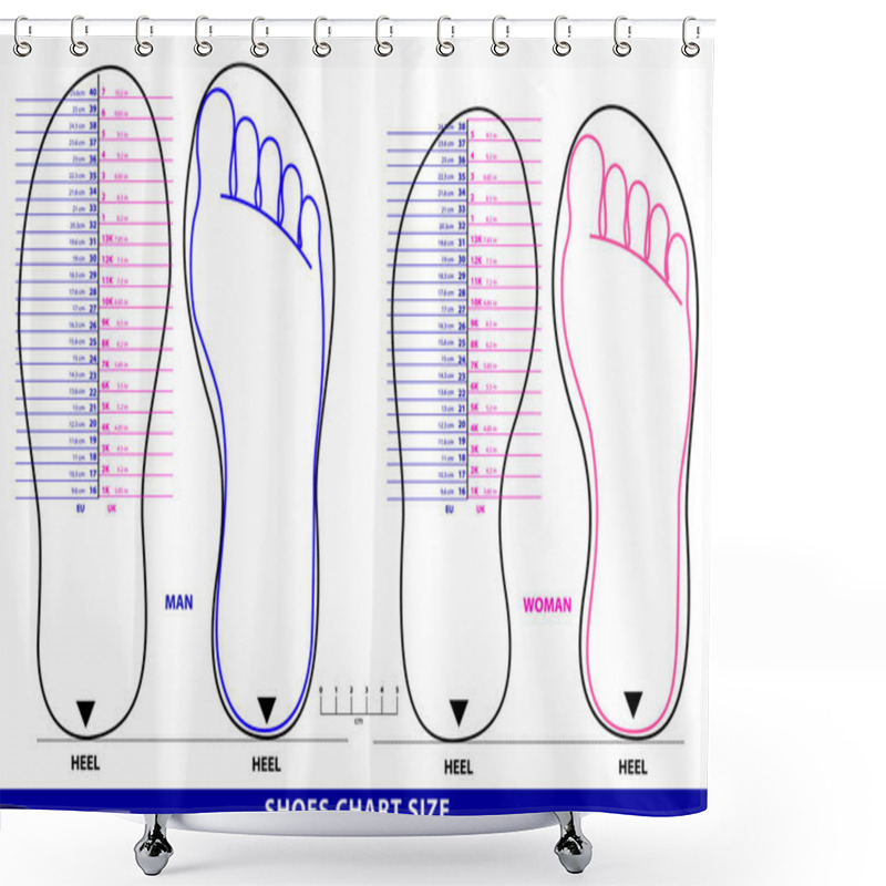 Personality  Set Of Shoes Chart Size Or Socks Chart Size Or Measurement Foot Chart Concept.     Shower Curtains