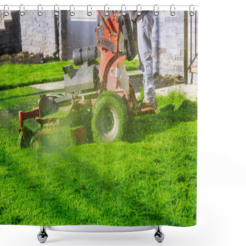 Personality  Cutting The Grass Gardening Own Home Yard With Lawn Mower Shower Curtains