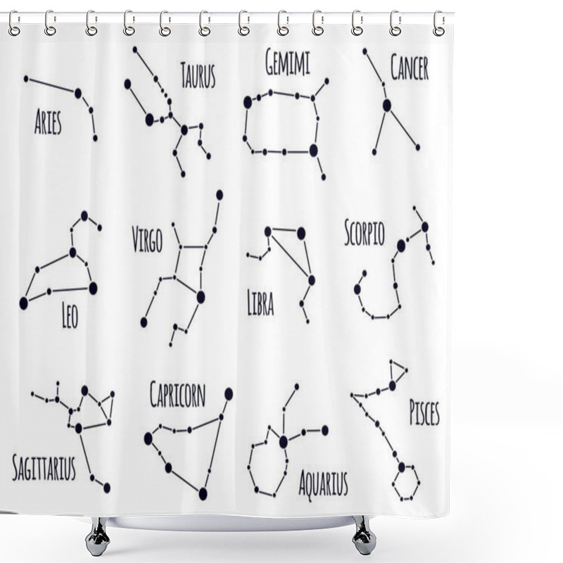 Personality  Zodiacal Constellations. Astrology Star Signs, Sky Astrological Star Maps, Hand Drawn Horoscope Constellations Isolated Vector Symbols Set Shower Curtains