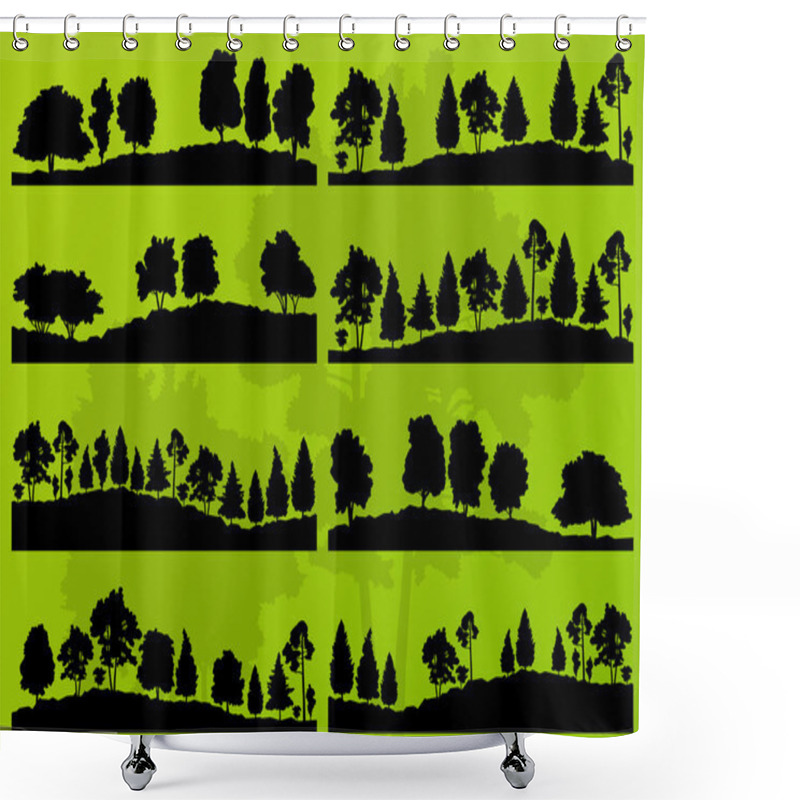 Personality  Forest Trees Silhouettes Landscape Background Vector Shower Curtains