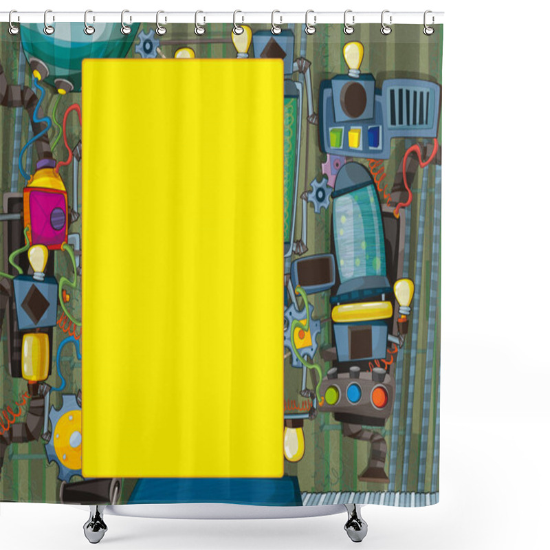 Personality  Cartoon Scene With Some Strage Computer Machinery Like Laboratory Or Factory - With Space For Text - Illustration For Children Shower Curtains