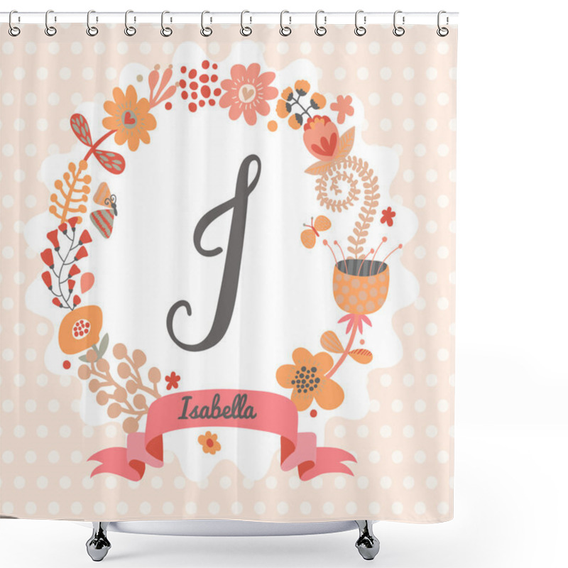 Personality  Floral Wreath With Letter I Shower Curtains