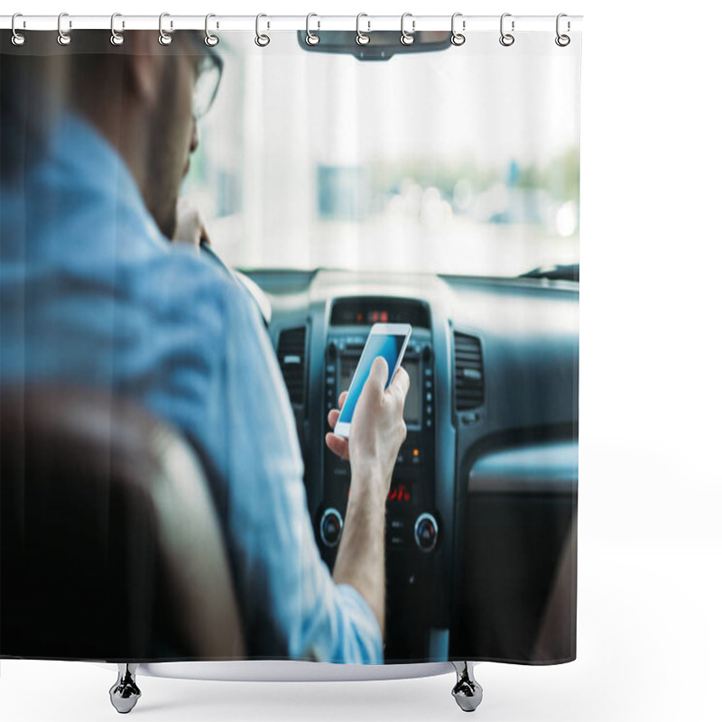 Personality  Man Using Phone While Driving The Car Shower Curtains