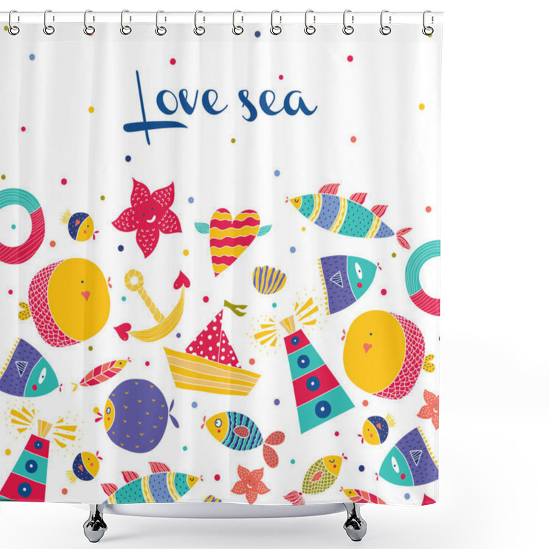 Personality  Cute Postcard With Sea Theme Shower Curtains