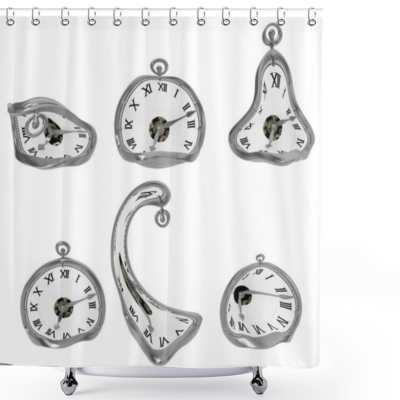 Personality  Clock Soft Distortions, 3d Illustration, Horizontal, Over White, Isolated Shower Curtains