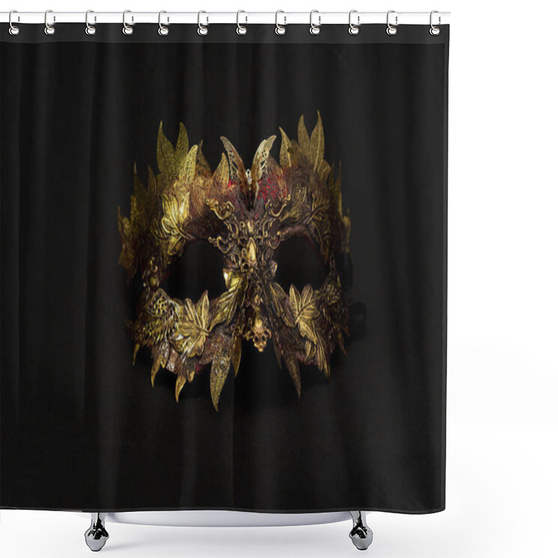 Personality  Luxury, Venetian Mask In Gold And Red With Metallic Pieces In The Form Of Leaves. Original And Unique Design, Handmade Crafts Shower Curtains