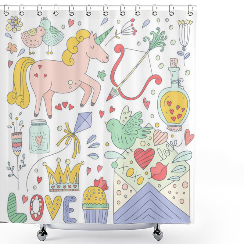 Personality  Valentines Day Doodle Collection Shower Curtains