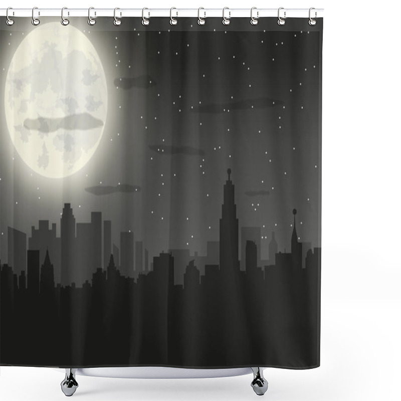 Personality  Silhouette Of The City And Night Sky Shower Curtains