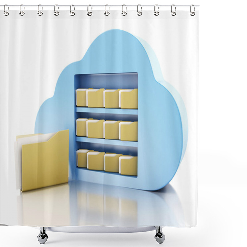 Personality  3d File Storage In Cloud. Cloud Computing Concept. Shower Curtains