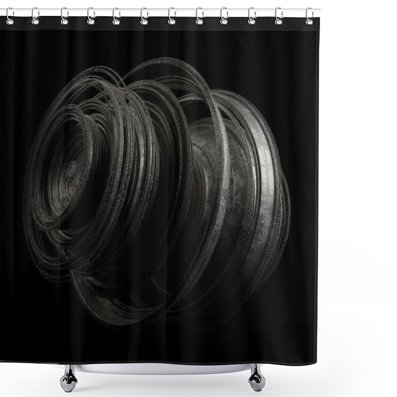 Personality  Abstract Black Sculpture Composed Of Layered Circular Forms. Shower Curtains