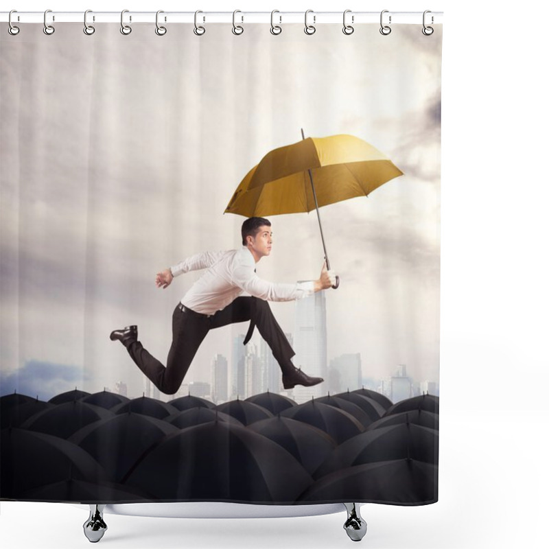 Personality  Man With Yellow Umbrella Shower Curtains