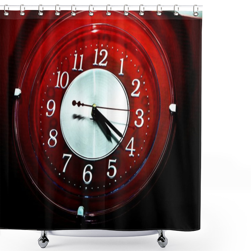 Personality  Analogue Clockface In Red, Strong Lights Shower Curtains