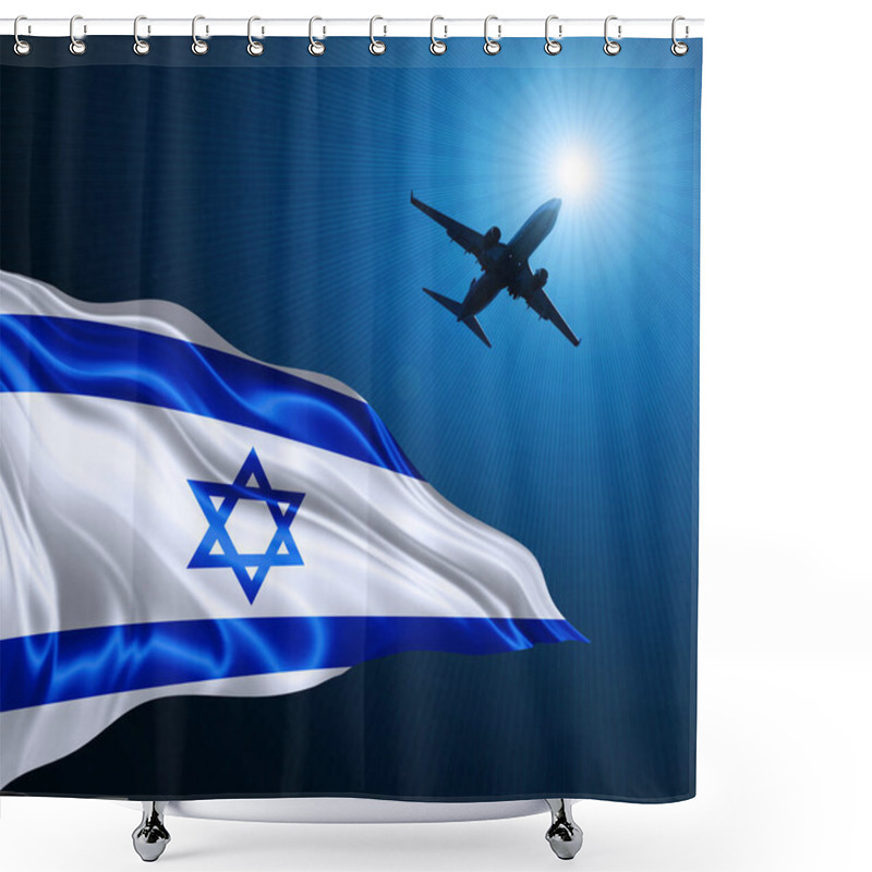 Personality  Israel Flag Of Silk At Night With An Airplane On The Sky Background. 3D Illustration Shower Curtains