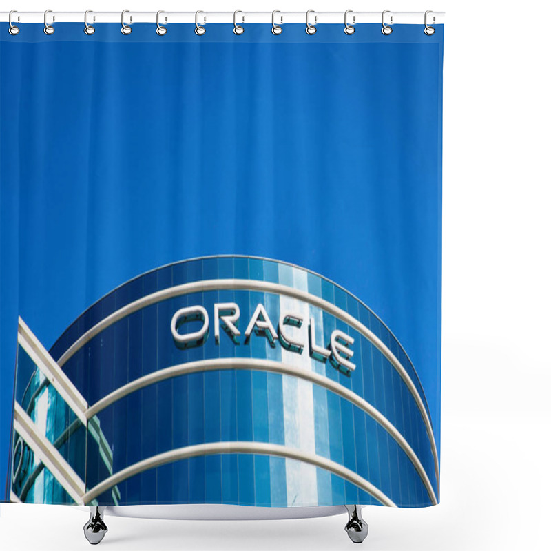 Personality  Redwood City, CA, USA - February 10, 2021: Building Of Oracle Corporation Office, An American Computer Technology Corporation Headquartered In Austin, Texas (since January 2021) Shower Curtains