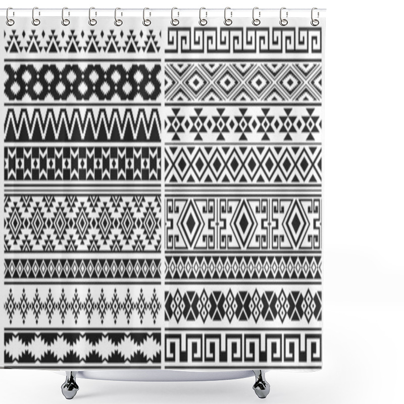 Personality  Mexican Aztec, Mayan Border Patterns With Ethnic Tribal Geometric Ornaments. Vector Seamless Borders With Black Pattern Of Native Indians Of Mexico, Peru Or America, Abstract Indigenous Motifs Shower Curtains