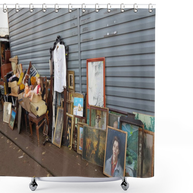 Personality  Russia, St. Petersburg, 13,10,2018 Flea Market On The Street And A Variety Of Junk Goods Shower Curtains