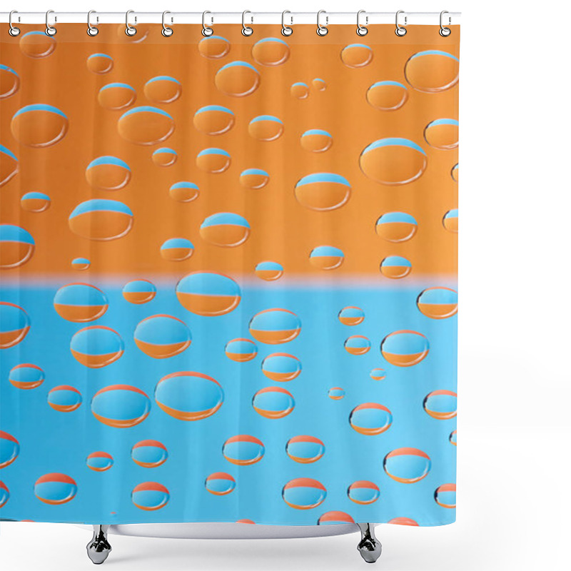 Personality  Close-up View Of Transparent Water Drops On Blue And Orange Background Shower Curtains