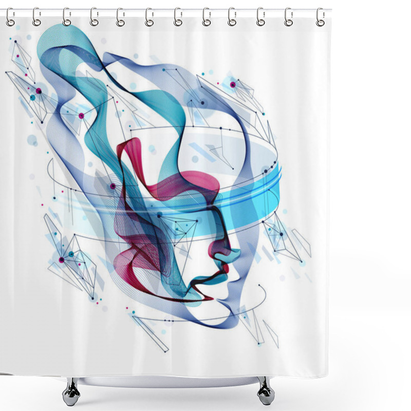 Personality  Abstract Artistic Human Head Portrait Made Of Dotted Particles A Shower Curtains