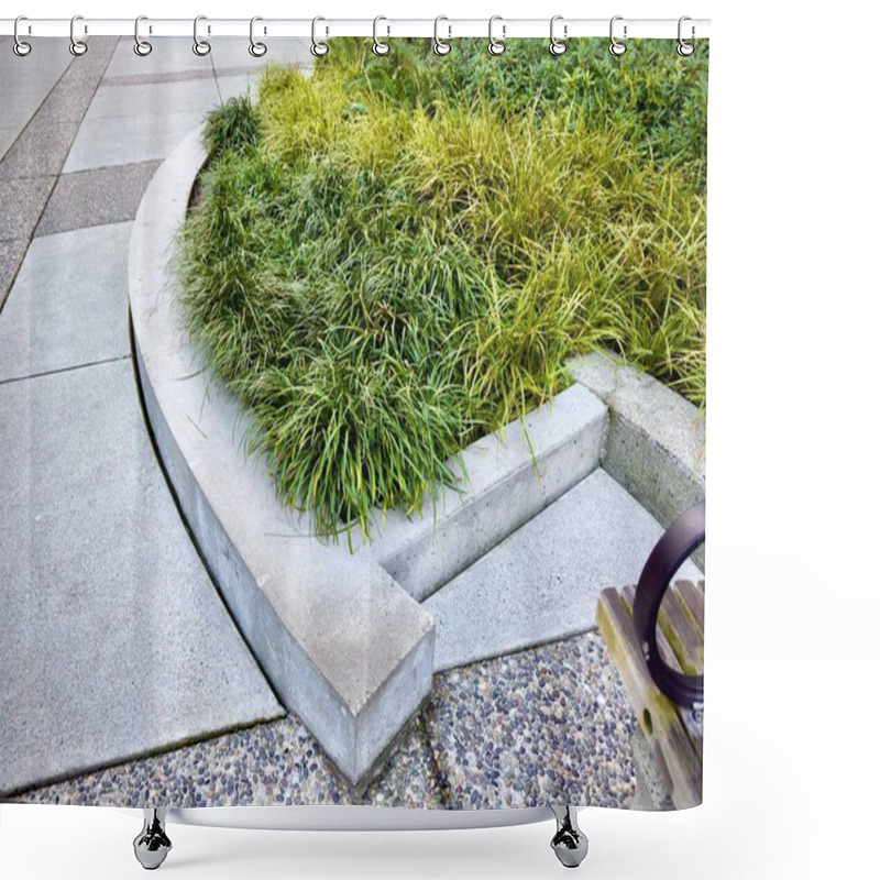 Personality  A Curved Concrete Pathway With Green Grass Landscaping And Pebble Stone Textures, In An Outdoor Setting,ecofriendly Shower Curtains