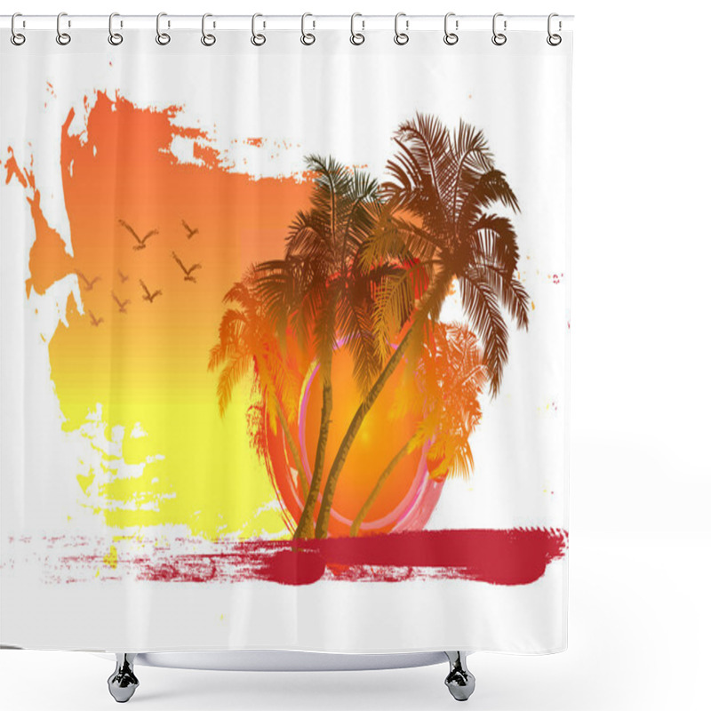 Personality  Palm On Sunset Background Shower Curtains