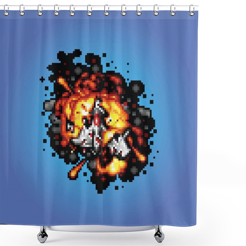 Personality  Space Ship On Fire Pixel Art Style Illustration Shower Curtains