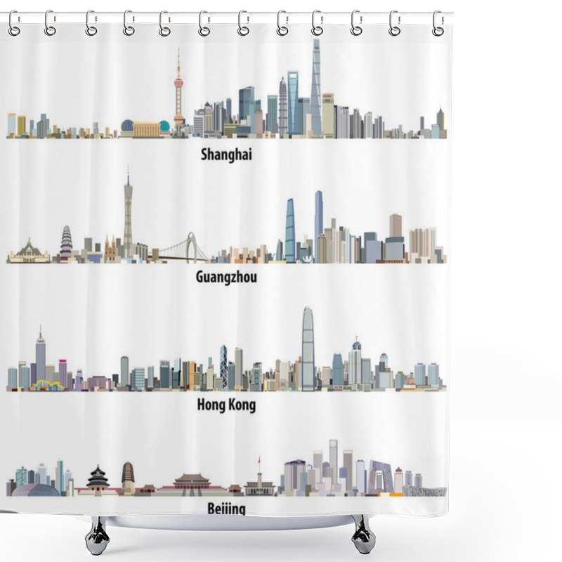 Personality  Abstract Illustrations Of Shanghai, Hong Kong, Guangzhou And Beijing Skylines Shower Curtains