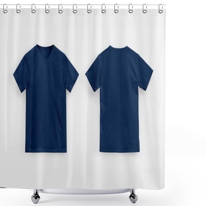 Personality  Blue Basic V-Neck T-Shirt Man Unbranded On White Background Shower Curtains